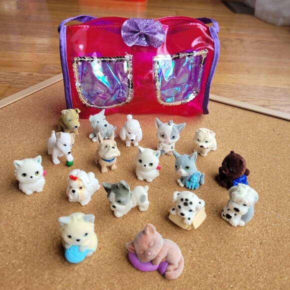 Puppy Kitty In My Pocket Flocked Dogs and Cats Soft Carrying Case Lot of 17 - Picture 2 of 12